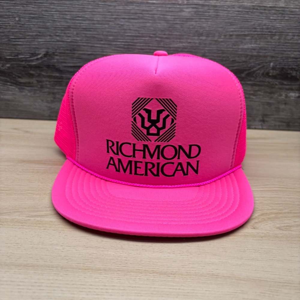Vintage Richmond American Trucker Hat Neon Pink Mesh Snapback 90s Nissin Cap